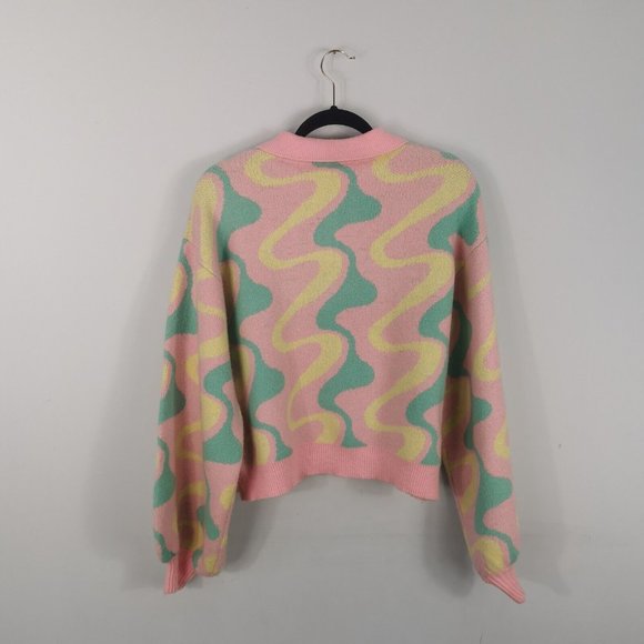 RECLAIMED VINTAGE Swirl Print Pastel Jumper Oversized UK 8 10 - Picture 2 of 8